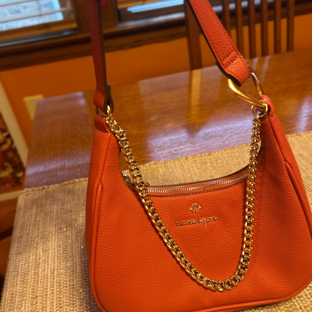 Nanette Lepore Orange Gold Chain Shoulder Bag